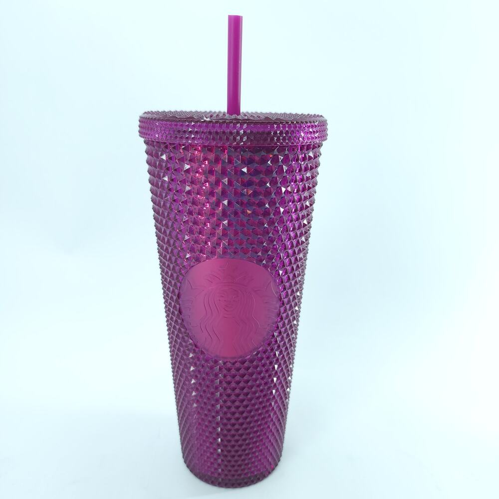 Starbucks Purple Magenta Iridescent Diamond Studded Cold Cup Tumbler 24oz